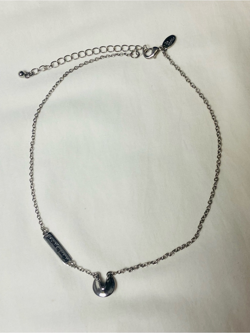Lia Sophia “Believe in yourself” fortune cookie silver tone chain necklace